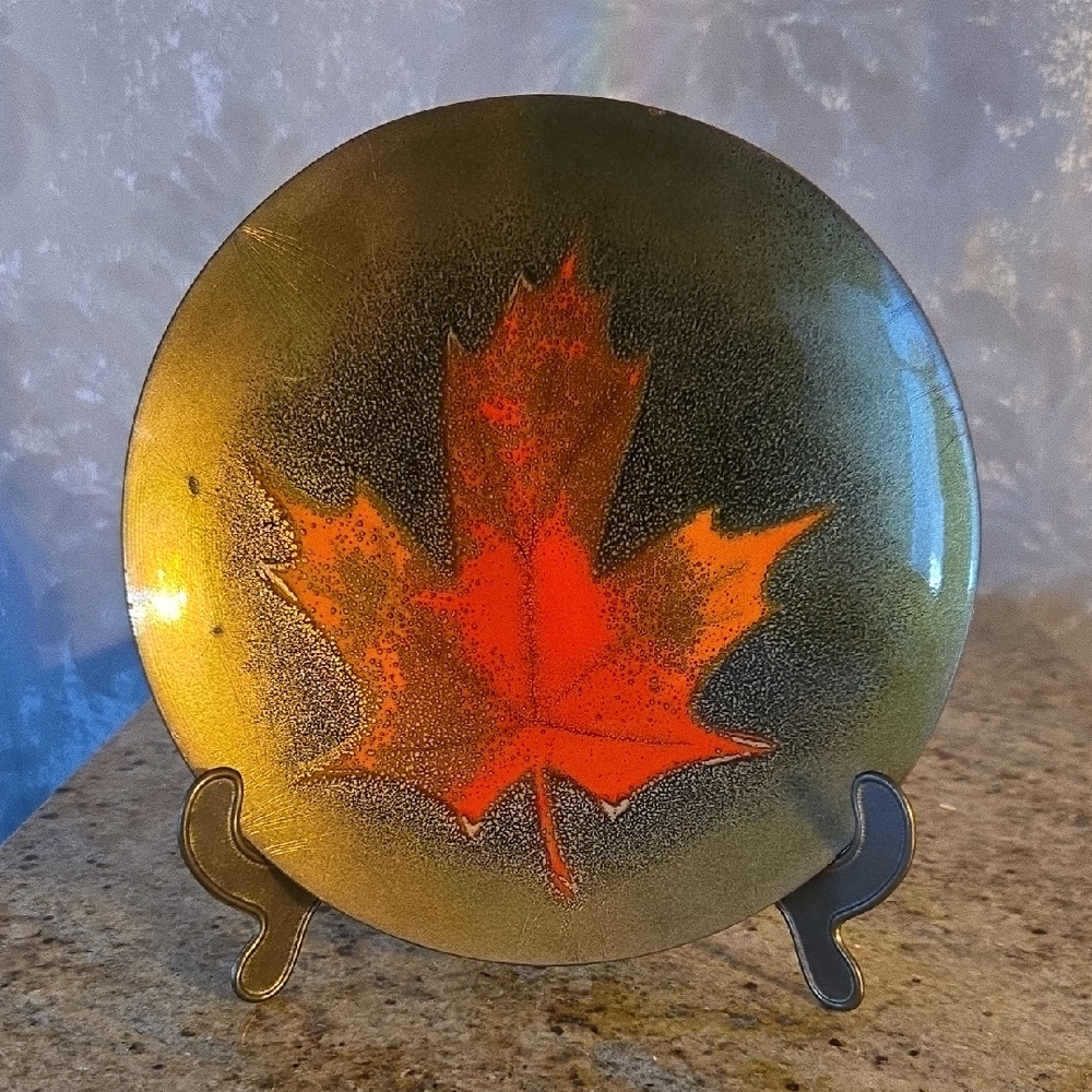 Enamel Maple Leaf Decorative Plate - Red and Gold